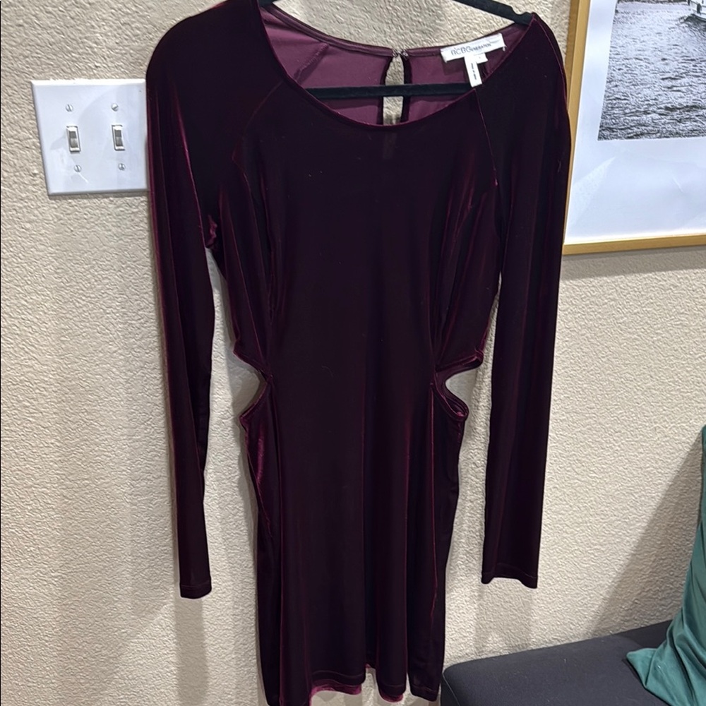 BCBGeneration Purple Bodycon Dress with Cut Out Details